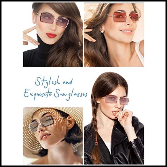 Rimless Rectangle Sunglasses Retro Frameless Eyewear Vintage Chic Travel main image 5